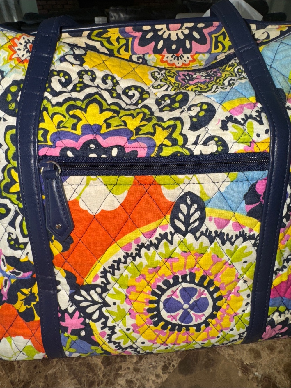 Vera Bradley Bright Multicolor Quilted Tote with Blue Trim. Rio Style. - Picture 7 of 11